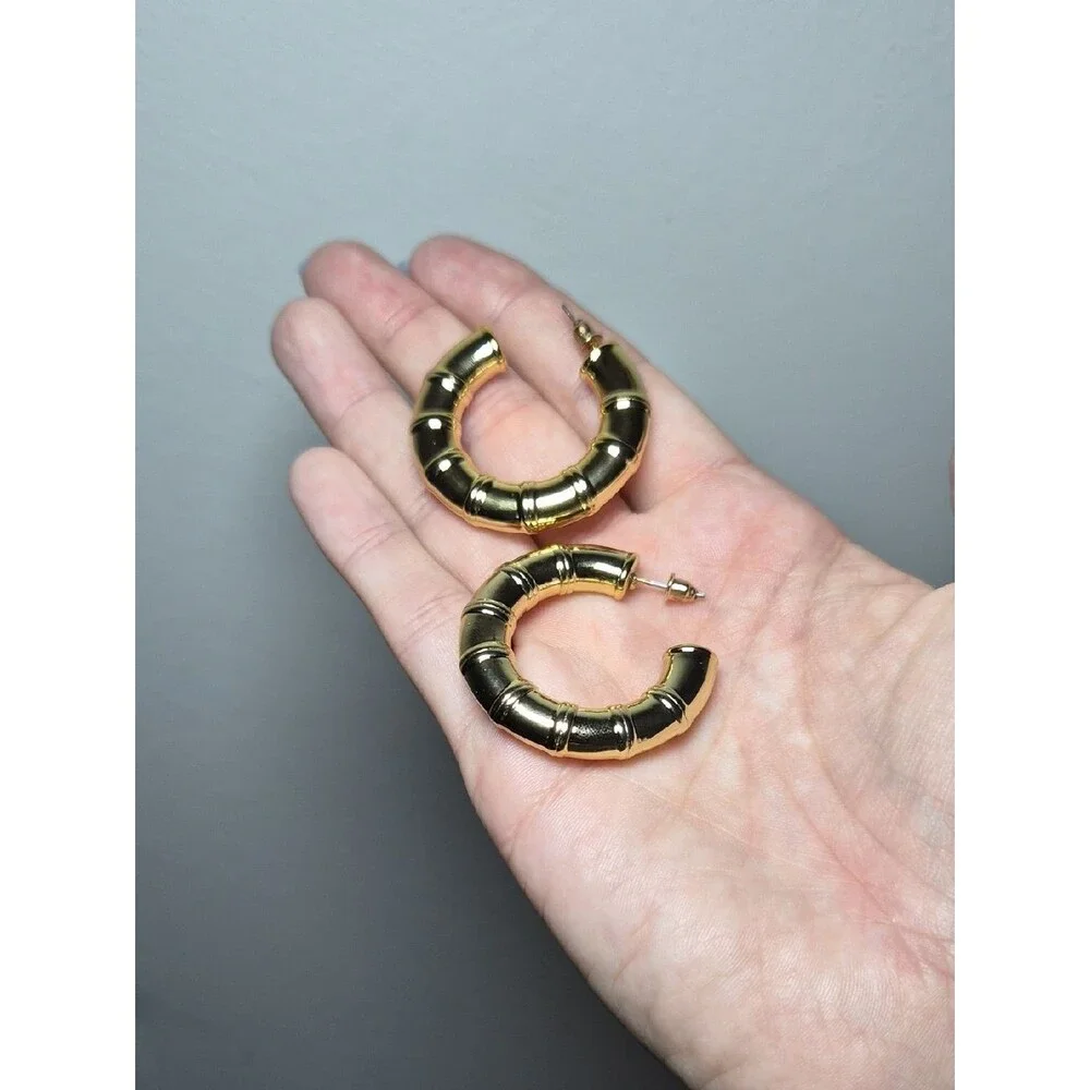 Gold Chunky Hoop Earrings Costume Lightweight- Women Jewelry